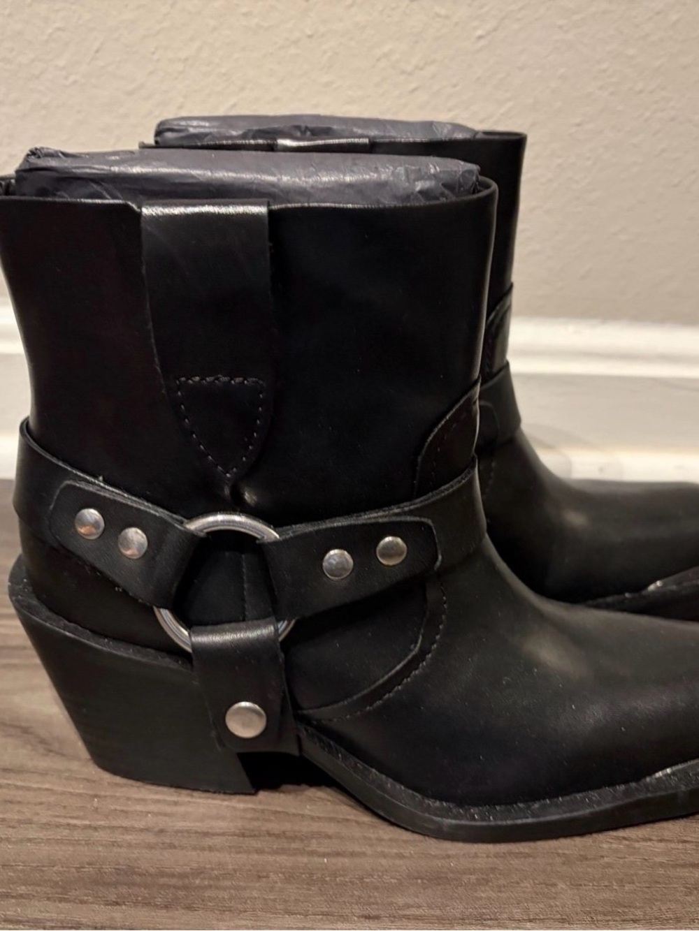 Mango Black Leather Lace-Up Ankle Boots - Picture 5 of 7